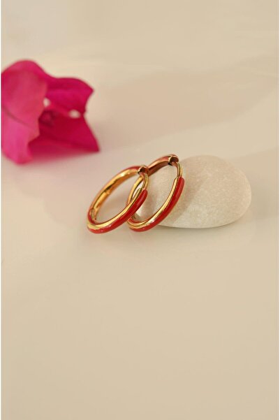 Sacce Scarves&Accessories Kırmızı Mineli Çelik Halka Küpe