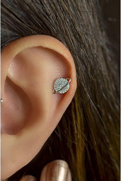 Sacce Scarves&Accessories Çelik Gezegen Piercing Helix Kıkırdak Gümüş Renk
