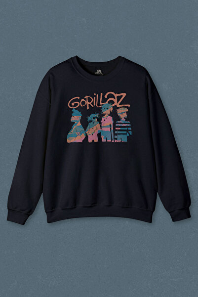 so cool Μπλε ναυτικό φούτερ Gorillaz 2D Rock Blur Damon Albarn Feel Good Urba...