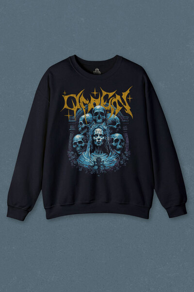 so cool Hanorac bleumarin Omen Gothic Skull Gothic Corpse Bride Imprimat Transpirație