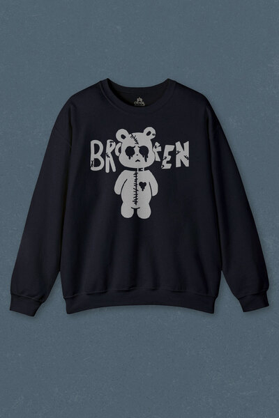 so cool Hanorac Albastru Marin Broken Bear Unferit Teddy Bear Imprimat Transp...