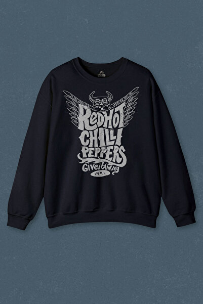 so cool Тъмносиня суитшърт с червен RHCP рок музикален принт Унисекс суитшърт