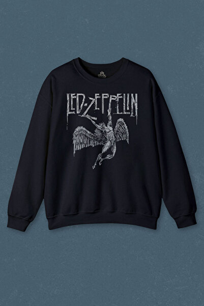 so cool Hanorac Albastru Marin Led Zeppelin Falling Angel Rock Music Printed Sweat Unisex