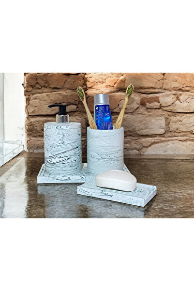 Chiko Mall Set de accesorii pentru baie din beton cu textura de marmură elega...