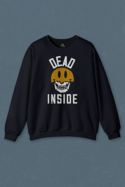 so cool Hanorac bleumarin Dead Inside Smiley Skull Smile Smiling Face Skull Printed Sweat unisex