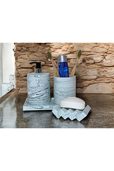 Chiko Mall Luxury Marble Patterned Concrete Bathroom Accessory Set (4 Pieces)