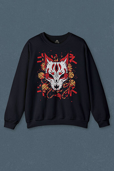 so cool Hanorac bleumarin Masca Kitsune Cultură Japoneză Japoneză Transpirație unisex imprimată