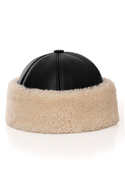 fubileather Waterproof Real Leather Lamb Wool Hat Beanie
