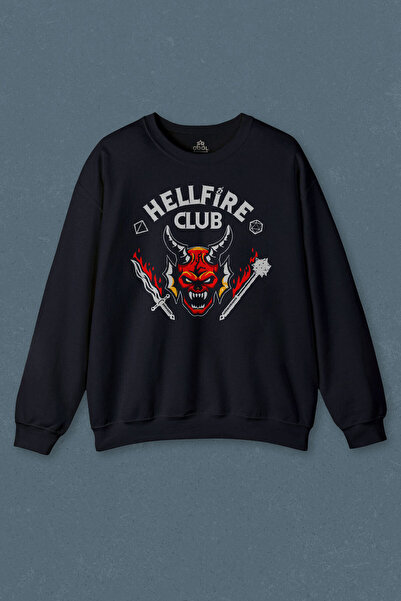 so cool Світшот Lacivert Stranger Things Hellfire Club Baskılı Unisex Sweat