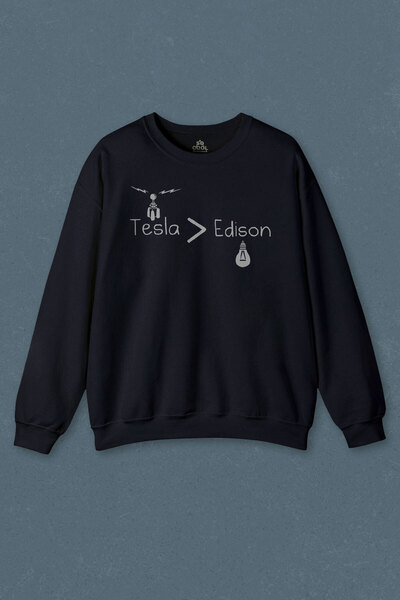 so cool Hanorac unisex albastru marin cu imprimeu Nikola Tesla și Edison - De...