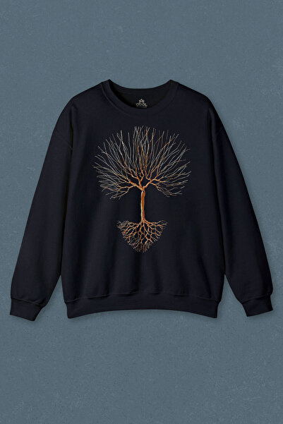 so cool Hanorac Albastru Navy Arborele Vieții Dry Tree Root Printed Unisex Sweat