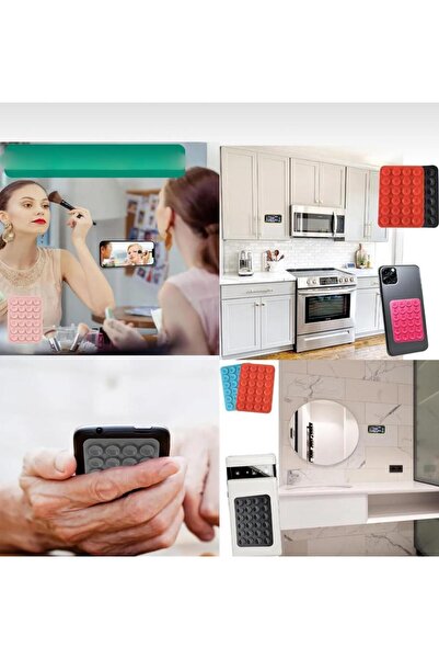 Aksesuar Kasabası Silikon Vakumlu Yapışkanlı Kaymaz Vantuz Cep Telefon Tutucu