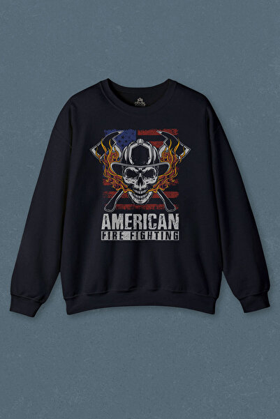 so cool Hanorac albastru marin American Fire Fighter Skull Pirate Hammer Cu c...