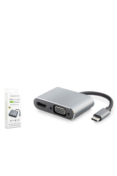 HADRON Hdx7838 Type-C To Hdtv Hdmi 4K 30Hz + Vga 2In1 Gri