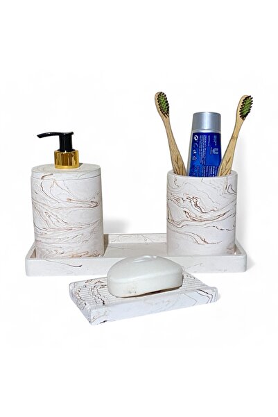 Chiko Mall Set de accesorii pentru baie din beton inspirat de marmură (4 bucăți)