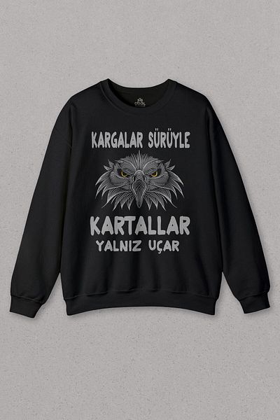 so cool Black Sweatshirt Eagles Fly Alone with Crows Printed Printed Unisex Sweatshirt