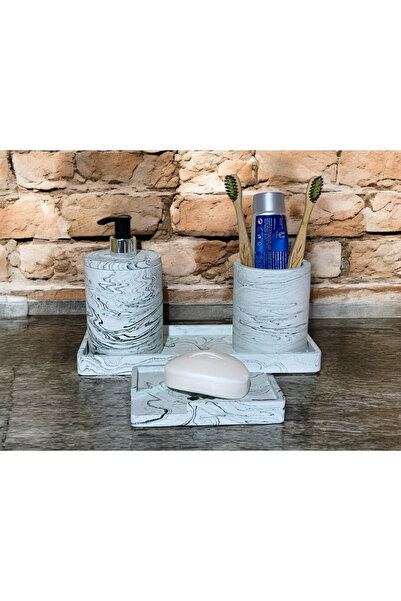 Chiko Mall Set de accesorii pentru baie din beton inspirat de marmură (4 bucăți)
