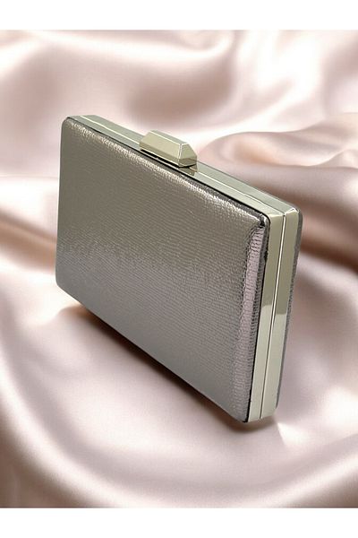 Wedding Fashion Geantă de rochie de seară din platină gri antracit - clutch portofoliu din piele șifonată, pentru logodnă și absolvire