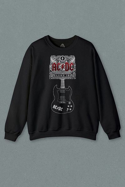 so cool Hanorac negru unisex Ac Dc Black Ice Guitar Guitar Rock Music Printed Sweat
