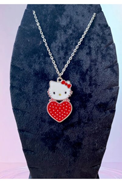 Duayen Design Çocuk Kalpli Hello Kitty Gümüş Renk Kolye