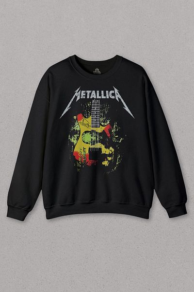 so cool Black Sweatshirt Metallica Kirk Ouija Board Guitar Rock Guitar Printed Sweat