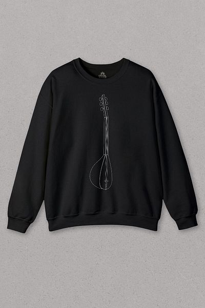 so cool Унисекс черен суитшърт с щампа на турска народна музика Baglama Saz