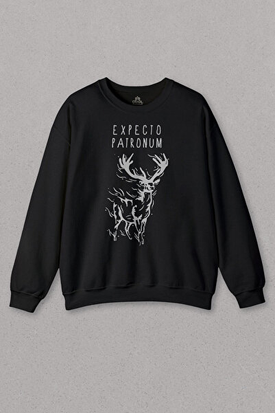 so cool Hanorac negru unisex Harry Deer Expecto Patronum Movie Printed Sweat