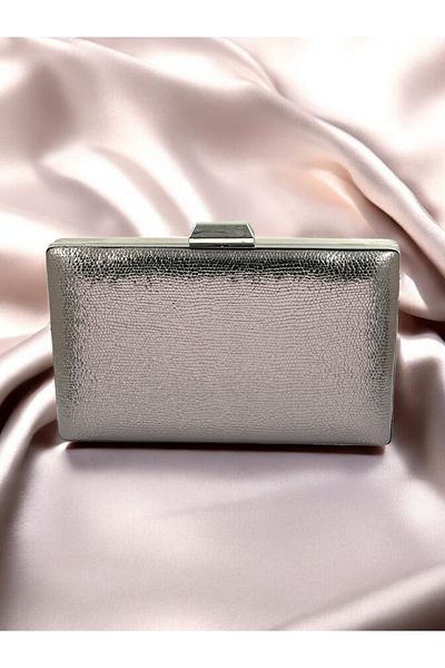 Wedding Fashion Geantă de rochie de seară din platină gri antracit - clutch portofoliu din piele șifonată, pentru logodnă și absolvire