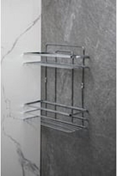 MAİN SHOP Raft de colț pentru baie din inox cu 2 niveluri - Suport pentru șampon și opțiune de montare cu șuruburi