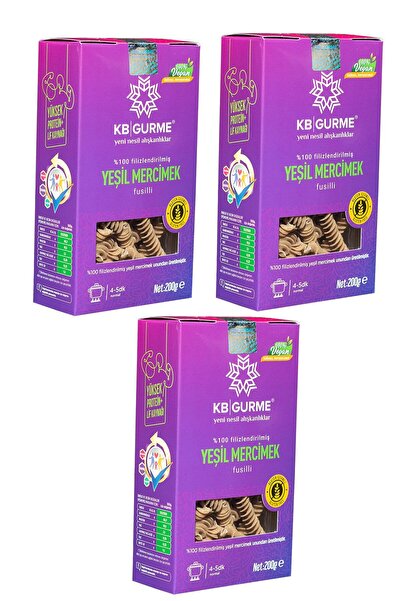 Kbgurme Glutensiz - Vegan Yeşil Mercimek Makarna 200 Gr 3 Adet