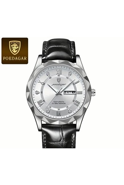 POEDAGAR Siyah Suni Deri Kordon Su Geçirmez Erkek Saat