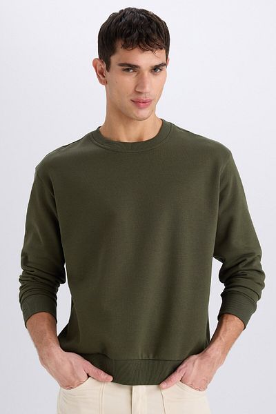 DeFacto Übergroßes, gerades, dickes Basic-Sweatshirt mit Rundhalsausschnitt T5139az24au