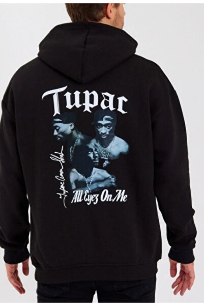 kahire Hanorac unisex oversize de iarnă cu imprimeu Tupac cu 3 fire