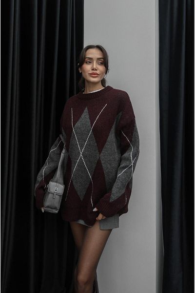 Havoş Pulover cu model Plum Big Argyle
