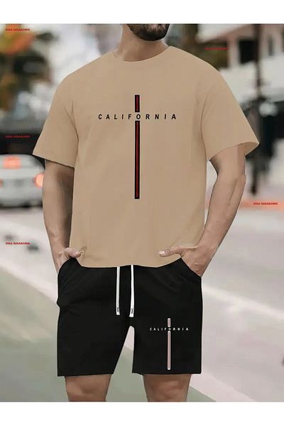 FULL TOLERANCE Σετ σορτς μπλουζάκι Unisex California με στάμπα βαμβακερό κοντομάνικο με στρογγυλή λαιμόκοψη