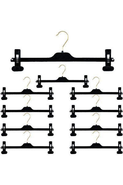 AXE HOME 10-Piece Black Gold Hanger - Latching Skirt and Trouser Hanger, Gold Hook