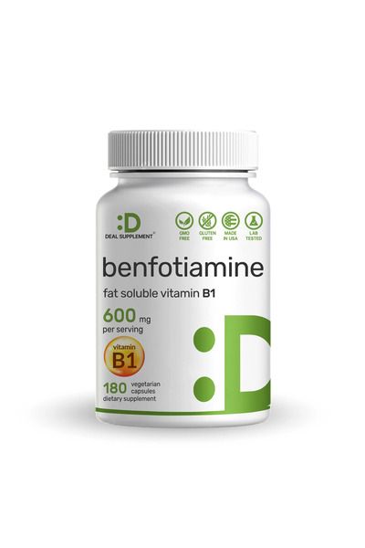 DeaL Supplement Benfotiamine B1 600mg Per Serving, 180 Veggie Capsules (300mg Per Cap)