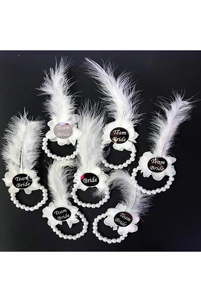 CEKAVE 7 Pieces Silver Colored Bridesmaid Bracelet with Pearls - White with Otriş Detail
