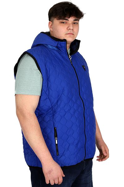 ModeXL Ανδρικό πουπουλένιο γιλέκο - Plus Size, Φερμουάρ και κουκούλα, Μπλε U24705