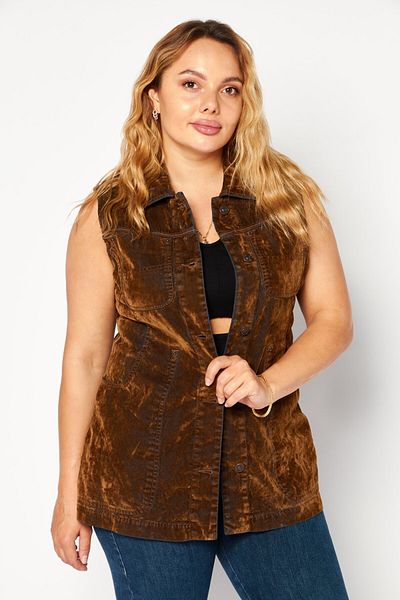 Diesel Women Spread Collar Sleeveless Plain Shirt, Brown