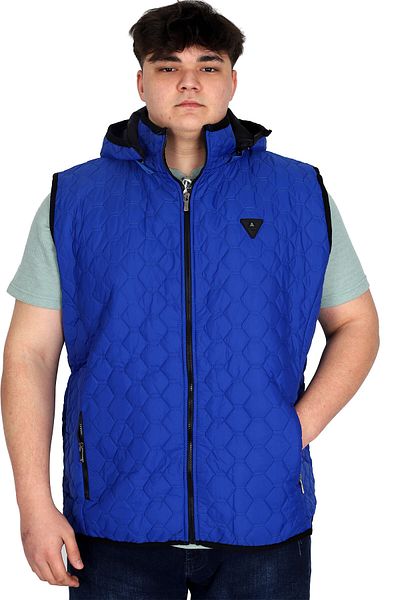 ModeXL Ανδρικό πουπουλένιο γιλέκο - Plus Size, Φερμουάρ και κουκούλα, Μπλε U24705