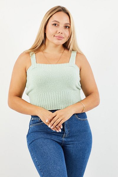 Los Angeles Atelier by & Other Stories Women Square Neck Sleeveless Textured Tank Top, Green