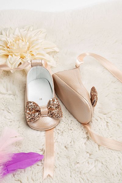 Beybium Stoned and Salmon Genuine Leather Baby Girl Ballerinas