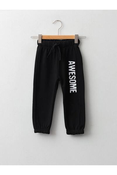 LC Waikiki LCW baby Siyah Beli Lastikli Baskılı Erkek Bebek Jogger Eşofman Alt