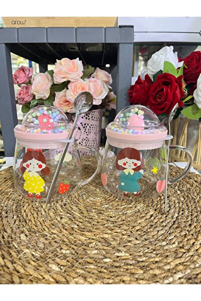 Arow - Dubai FİGÜRLÜ KAŞIKLI CAM KUPA BARDAK