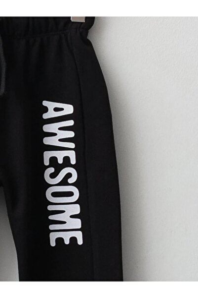 LC Waikiki LCW baby Siyah Beli Lastikli Baskılı Erkek Bebek Jogger Eşofman Alt