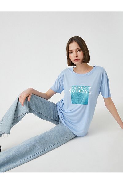 Koton Tricou imprimat cu maneci scurte cu decolteu