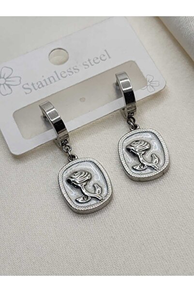 ZÜLİSCH Silver Colored Steel Earrings - Rose Figured