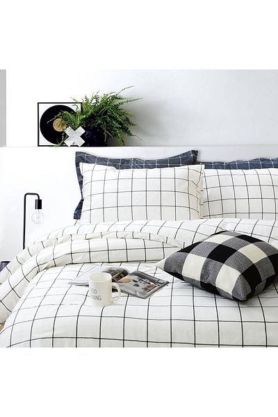 Belsina Home Set de husă de pilota dublă pătrată albă minimalistă (husă de pilota + fată de pernă)