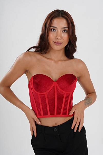 Metay Design Red Glitter Velvet Corset Bustier